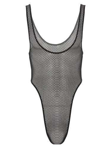 Agoky Herren Body Transparent Unterwäsche mit Küsse Dessous Top Unterhemd rückenfreie Bodysuit mit String Tanga sexy Nachtwäsche Schwarz E XL von Agoky