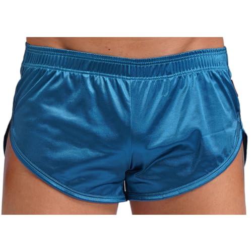 Agoky Herren Boxershorts Retro Shorts Satin Glanz Regular fit Unterhosen Boxer Brief Trunk Kurze Hose Pants in den Farben Weinrot, Rot, Rosa, Schwarz Blauer See D XL von Agoky