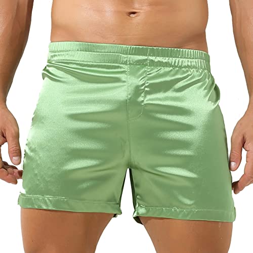 Agoky Herren Boxershorts Retro Shorts Satin Glanz Regular fit Unterhosen Boxer Brief Trunk Kurze Hose Pants in den Farben Weinrot, Rot, Rosa, Schwarz Hellgrün C M von Agoky