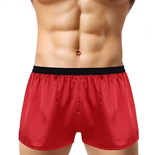 Agoky Herren Boxershorts Retro Shorts Satin Glanz Regular fit Unterhosen Boxer Brief Trunk Kurze Hose Pants in den Farben Weinrot, Rot, Rosa, Schwarz Rot L von Agoky