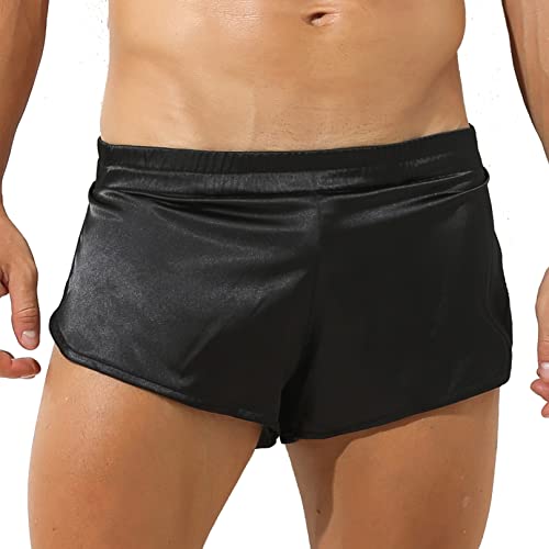 Agoky Herren Boxershorts Retro Shorts Satin Glanz Regular fit Unterhosen Boxer Brief Trunk Kurze Hose Pants in den Farben Weinrot, Rot, Rosa, Schwarz Schwarz L von Agoky