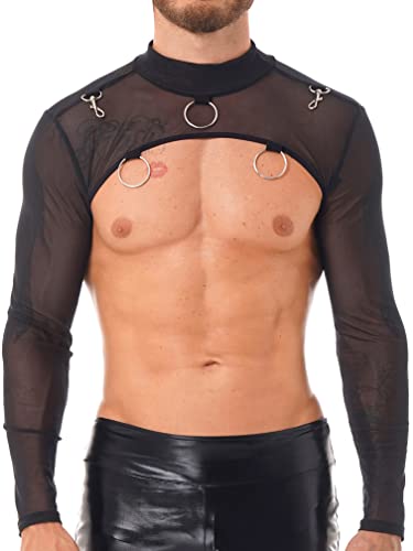 Agoky Herren Brustgeschirr Brust Harness Schulterbandage Geschirr Schulterschutz Netz Mesh Unterhemden Crop Top sexy Dessous Reizwäsche Fitness Gym Sport Langarm M von Agoky