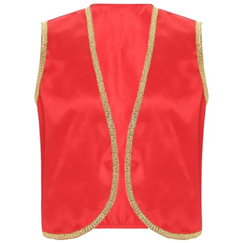 Agoky Herren Festliche Weste Arabischer Prinz Orient Sultan Gilet Ärmellos Open Front Jacke Goldene Borte Halloween Cosplay Outfits Burgundy L von Agoky