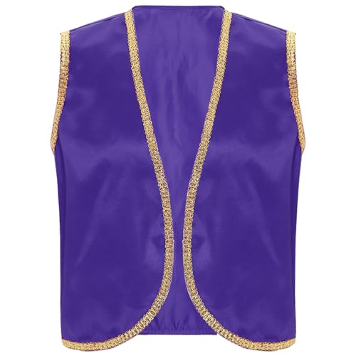 Agoky Herren Festliche Weste Arabischer Prinz Orient Sultan Gilet Ärmellos Open Front Jacke Goldene Borte Halloween Cosplay Outfits Dunkelviolett L von Agoky