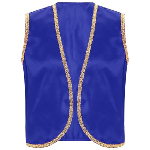 Agoky Herren Festliche Weste Arabischer Prinz Orient Sultan Gilet Ärmellos Open Front Jacke Goldene Borte Halloween Cosplay Outfits Königsblau M von Agoky