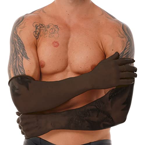 Agoky Herren Fullfinger Handschuhe Transparent Nylon Fäustlinge Sissy Armstulpen Ellenbogen Lang Ärmel UV Schutz Gloves Schwarz Einheitsgröße Agoky Herren Fullfinger Handschuhe Transparent Nylon Fäustlinge Sissy Armstulpen Ellenbogen Lang Ärmel UV Schutz Gloves Schwarz Einheitsgröße von Agoky
