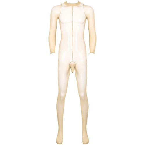 Agoky Herren Ganzkörperanzug transparente Overall Jumpsuit Skinny Unterwäsche Stretchy Stocking mit Penishülle Ultradünne Strumpfhose Dessous Nackt B Einheitsgröße von Agoky