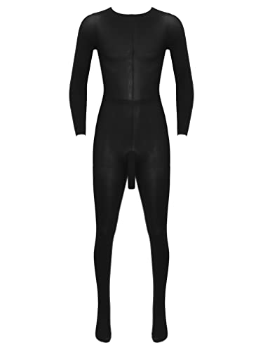 Agoky Herren Ganzkörperanzug transparente Overall Jumpsuit Skinny Unterwäsche Stretchy Stocking mit Penishülle Ultradünne Strumpfhose Dessous Schwarz A Einheitsgröße von Agoky