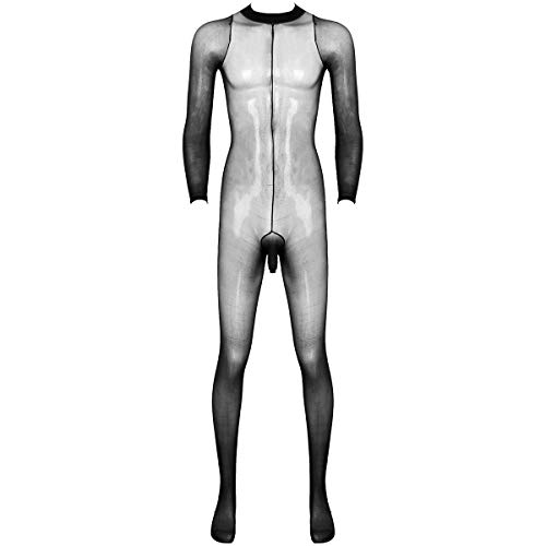 Agoky Herren Ganzkörperanzug transparente Overall Jumpsuit Skinny Unterwäsche Stretchy Stocking mit Penishülle Ultradünne Strumpfhose Dessous Schwarz B Einheitsgröße von Agoky