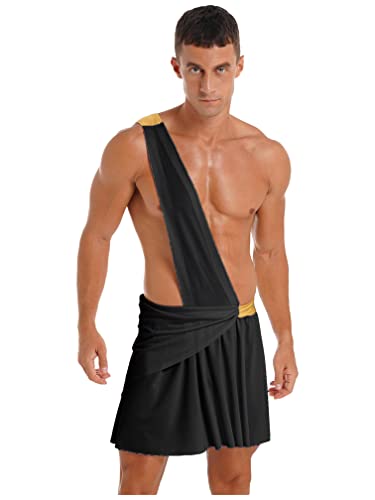 Agoky Herren Gladiator Rock EIN-Schulter Träger Latzrock Römer Krieger Cosplay Kostüm Halloween Mottoparty Outfits Schwarz 3XL von Agoky