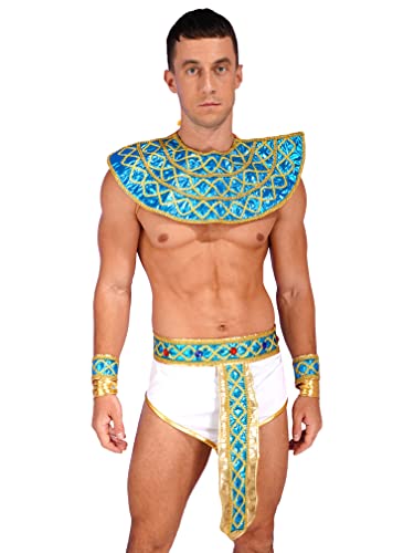 Agoky Herren Gladiator Rock mit Gürtel Armbänder und Kragen Römer Krieger Cosplay Kostüm Halloween Mottoparty Outfits Weiß D M von Agoky