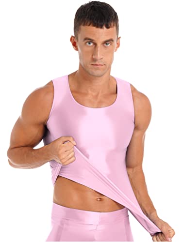 Agoky Herren Glänzend Tank Top Ärmellos Bodybuilding Sport Shirt Unterhemd Muskelshirt für Training Gym Fitness Rosa L von Agoky