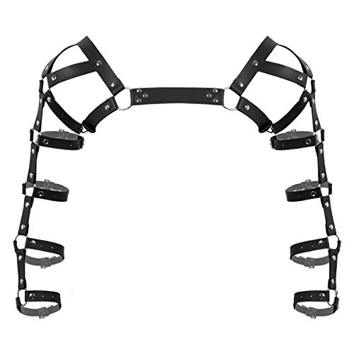 Agoky Herren Harness Gothic Punk PU Leder Körper Geschirr Fetisch Schulterbandage Erotik Reizwäsche Clubwear mit Metall O-Ringe Schwarz Einheitsgröße von Agoky