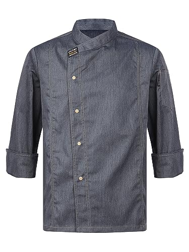 Agoky Herren Kochjacken Bäckerjacke Kochmantel Koch Uniform mit Druckknöpfe Arbeitshemd Grau BB XL von Agoky