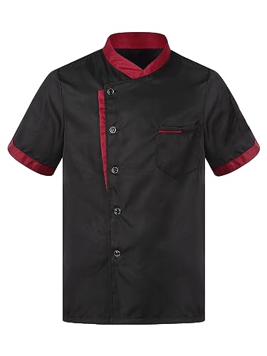 Agoky Herren Kochjacken Bäckerjacke Kochmantel Koch Uniform mit Druckknöpfe Arbeitshemd Schwarz Z XL von Agoky