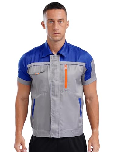 Agoky Herren Kurzarm Arbeitshemd Farbblock Hemden Blusen mit Reisverschluss Multi Taschen Handwerker KFZ Gärtner Mechaniker Uniform Oberteil Blau grau XL Agoky Herren Kurzarm Arbeitshemd Farbblock Hemden Blusen mit Reisverschluss Multi Taschen Handwerker KFZ Gärtner Mechaniker Uniform Oberteil Blau grau XL von Agoky