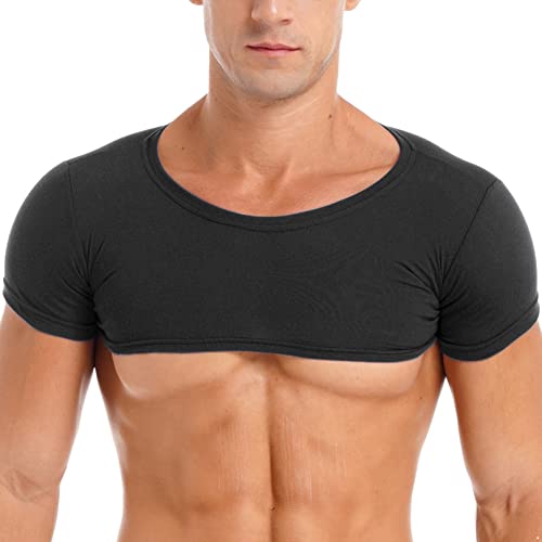 Agoky Herren Kurzarm Crop Tank Top Bauchfrei Sommer Sport Shirts Rundhalsausschnitt Achselhemd Kurz Basic Fitness Bodybuilding Oberteil Gym Outfits Schwarz C M von Agoky