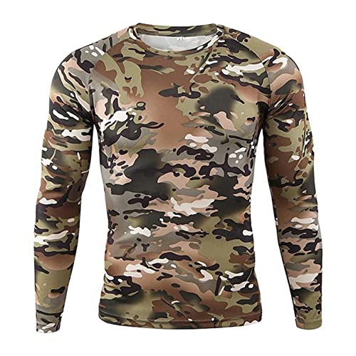 Agoky Herren Langarmshirt Camouflage Rash Vest Rashguard Schnorcheln Schwimmen Surfen Tops Tauchen Anzug UV Schutz Beach T-Shirt Braun XXL von Agoky