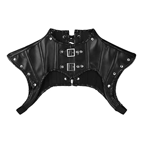 Agoky Herren Leder Schwarz Pauldron Harnisch Brustgurt Rüstung Panzer Shirt Brust Harness mit Schulterklappen aus Epaulet Schwarz C M von Agoky