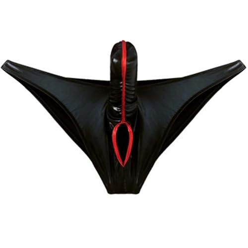 Agoky Herren Männer Unterhosen Slip Wetlook Unterwäsche Lack Leder String Tanga mit Penishülle Bikini Briefs Slips Erotik Reizwäsche M-XL Schwarz XL von Agoky