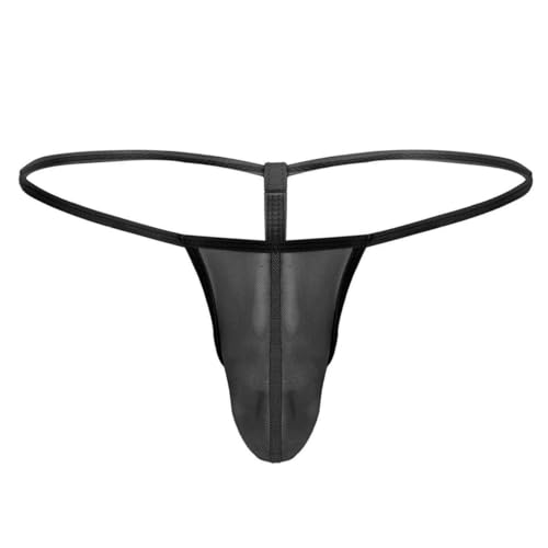 Agoky Herren Mesh String Tanga transparente Unterwäsche Low Rise Bikini Slips Unterhose T Back Thong sexy Underwear Hose Pants Männer Dessous Reizwäsche Schwarz A Einheitsgröße von Agoky