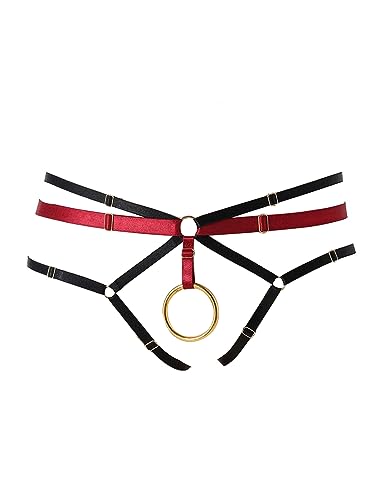 Agoky Herren Ouvert Slip Bikini String Tanga mit Penis Ring Taillen Harness Geschirr Männer Jockstrap Gay Underwear Rot GG Einheitsgröße von Agoky