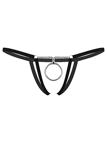 Agoky Herren Ouvert Slip Bikini String Tanga mit Penis Ring Taillen Harness Geschirr Männer Jockstrap Gay Underwear Schwarz B Einheitsgröße von Agoky