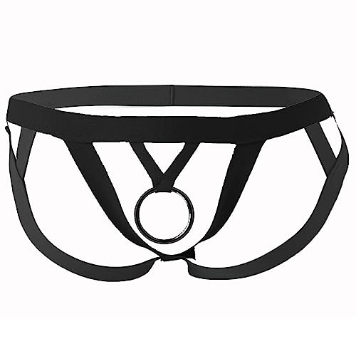 Agoky Herren Ouvert Slip Bikini String Tanga mit Penis Ring Taillen Harness Geschirr Männer Jockstrap Gay Underwear Schwarz FF Einheitsgröße von Agoky