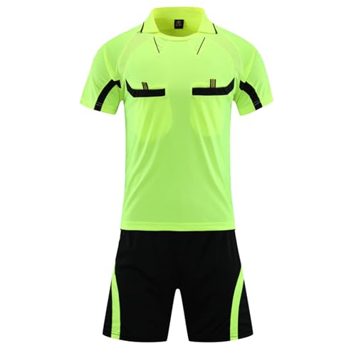 Agoky Herren Schiedsrichter Uniformen Fußball Trikot Set Sommer Trainingsanzug Kurz Shorts und Kurzarmshirt Trainingsshirt Tops Zweiteiler Outfits Leuchtendes Grün XL von Agoky