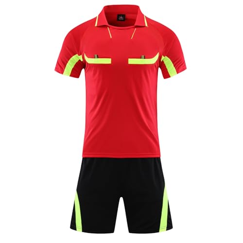 Agoky Herren Schiedsrichter Uniformen Fußball Trikot Set Sommer Trainingsanzug Kurz Shorts und Kurzarmshirt Trainingsshirt Tops Zweiteiler Outfits Rot L von Agoky