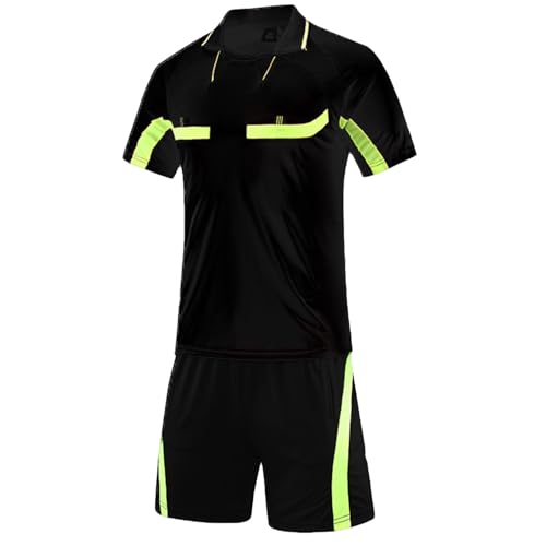 Agoky Herren Schiedsrichter Uniformen Fußball Trikot Set Sommer Trainingsanzug Kurz Shorts und Kurzarmshirt Trainingsshirt Tops Zweiteiler Outfits Schwarz L von Agoky