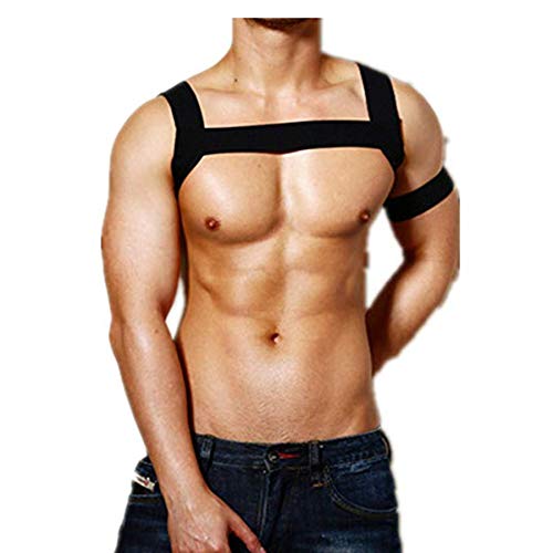 Agoky Herren Schultergurt Brust Harness sexy Dessous Reizwäsche Elastische Schulter Muskel Bänder mit Armband Schwarz Einheitsgröße von Agoky