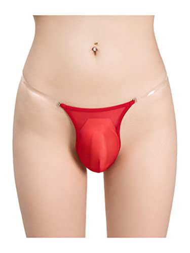 Agoky Herren Sexy String Tanga Durchsichtige Unterhosen Bulge Beutel Slip Sissy Dessous Erotische Mesh Bikini Briefs Rot D Einheitsgröße von Agoky