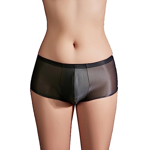 Agoky Herren Sexy Unterhosen Slip Glossy Glanz Unterwäsche Durchsichtig Bikini Briefs Low Rise String Tanga Nachtwäsche Shorts Erotik Dessous Pants Schwarz F Einheitsgröße von Agoky