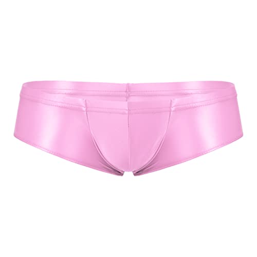 Agoky Herren Slip Männer Unterhosen mit Bulge Beutel elastische Bikini Briefs halb transparent mit Raffung am Po Rosa A XXL von Agoky