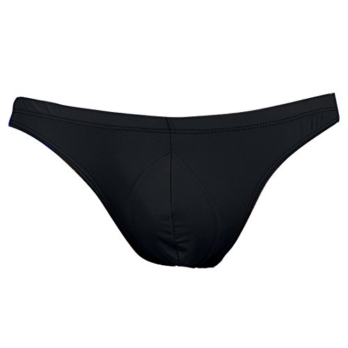 Agoky Herren Slip Männer Unterhosen mit Bulge Beutel elastische Bikini Briefs halb transparent mit Raffung am Po Schwarz Einheitsgröße von Agoky