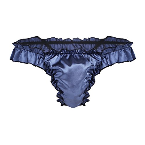 Agoky Herren Slip sexy Bikini Briefs Männer Satin Unterwäsche Hipster Mini String Tanga Thong Schlüpfer Erotik Unterhose Dessous Reizwäsche M-XL Dunkel blau L von Agoky