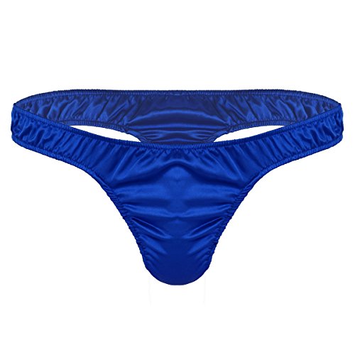 Agoky Herren Slips Bikini Briefs Männer Satin Tanga sexy Thong T-Back Niedriger Bund Schlüpfer Erotik Unterhose Unterwäsche M L XL Blau XL von Agoky
