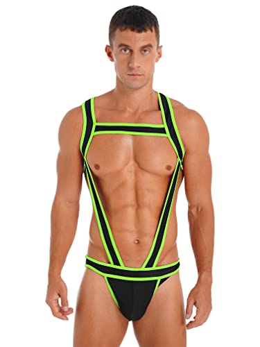 Agoky Herren Sport Body Nylon Brust Harness Top und Jockstrap Unterhosen Einteiler Unterwäsche Cut-Outs Clubwear Grün L von Agoky