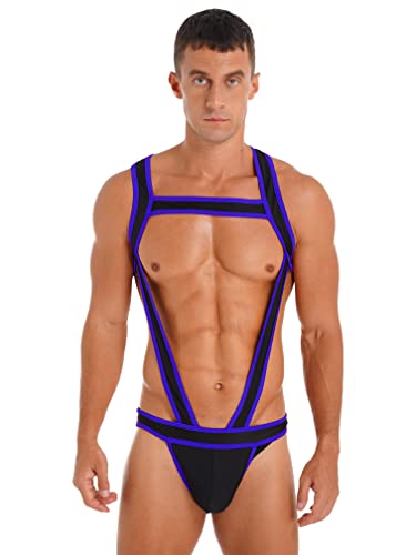 Agoky Herren Sport Body Nylon Brust Harness Top und Jockstrap Unterhosen Einteiler Unterwäsche Cut-Outs Clubwear Royal Blau L von Agoky