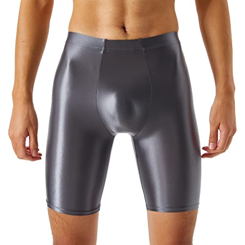 Agoky Herren Sportleggings Glänzende Leggings Strumpfhose Laufhosen Atmungsaktiv Tights Shorts Kurz Hose Kompressionshose Badeshorts Grau L von Agoky