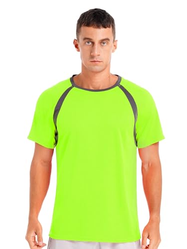 Agoky Herren Sportshirt Laufshirt Kurzarm Schnell Trocknend Funktionsshirt Atmungsaktiv Kurzarmshirt Trainingsshirt Leuchtendes Grün XL von Agoky