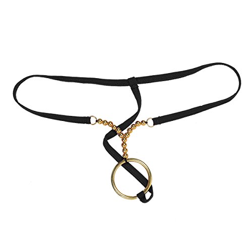 Agoky Herren Strings Tangas Unterwäsche Strech Low Rise Micro Mini Bikini Slips Shorts Erotik Dessous Hose mit Metall Penisring und Kette Schwarz Einheitsgröße von Agoky