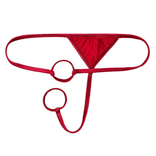 Agoky Herren T-Back String Tanga Sexy Offen Transparent Badehose Mit Penis O-Ring Low Rise Trunk Boxer Briefs Erotisch Nachtwäsche Reizwsäche Rot Einheitsgröße von Agoky