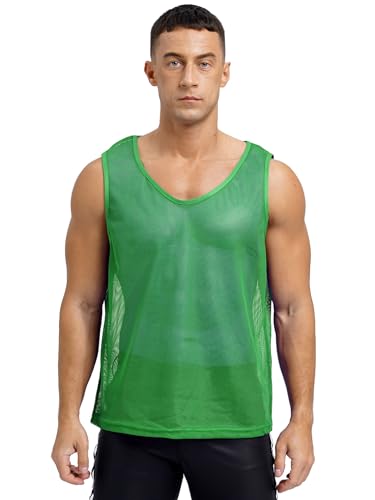 Agoky Herren Tank Top T-Shirt Oberteil Transparent Unterhemden Männer kurzes Netzhemd Muskel Shirt Netzshirt Gaze Crop Top Netz Dessous Clubwear Grün L M von Agoky