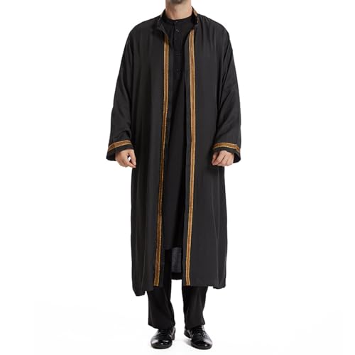 Agoky Herren Türkische Muslimische Gebetskleid Langarm Robe Mantel Lang Vorne Offen Jacke islamische Gebetskleidung Hemdkleid S-3XL Schwarz L von Agoky