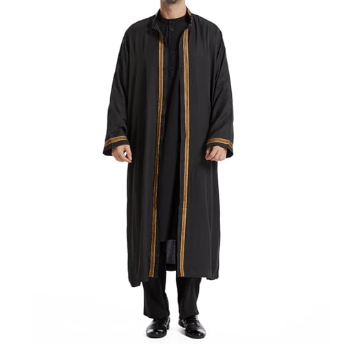 Agoky Herren Türkische Muslimische Gebetskleid Langarm Robe Mantel Lang Vorne Offen Jacke islamische Gebetskleidung Hemdkleid S-3XL Schwarz M von Agoky