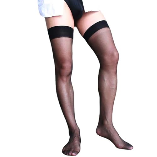 Agoky Herren Ultra-Dünn Kniestrümpfe Sexy Oberschenkel Strümpfe See-Through Overknee Strümpfe Lange Überknie Socken Kostüm Cosplay Party Club Sissy Dessous Schwarz One Size von Agoky