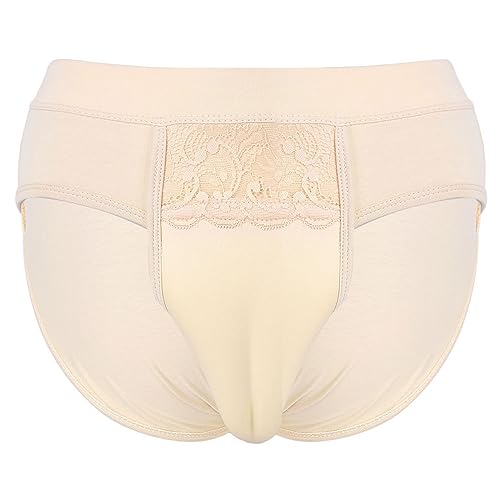 Agoky Herren Unterhosen Crossdresser Slip Briefs Unterwäsche Versteckt Gaff Shapewear Trnssexuelle Panty Kamelzehe Schlüpfer M-XXL Nude XL von Agoky