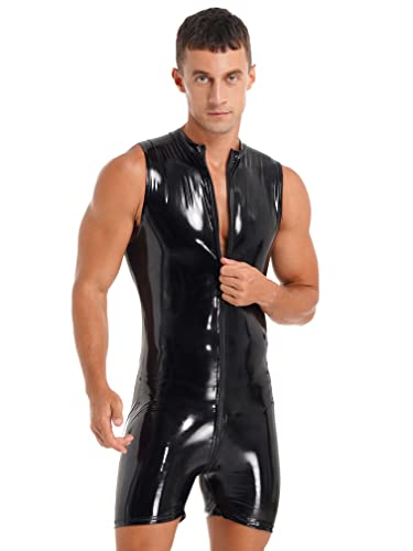 Agoky Herren Wetlook Tank Top Body Ouvert Boxer Shorts Briefs Männer Slim Fit Einteiler Unterwäsche Dessous Zipper Clubwear Schwarz M von Agoky